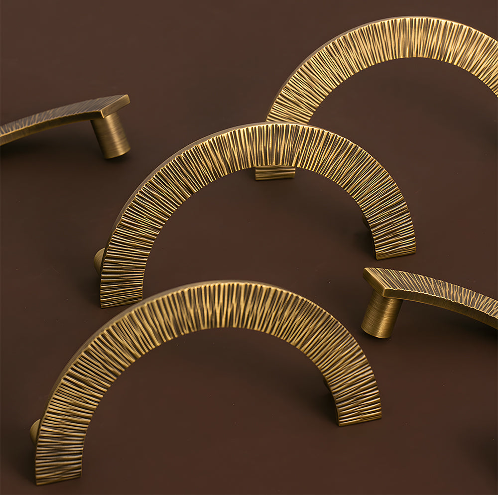 Vintage Brass Textured Semi Circle Cabinet Handles