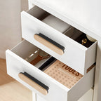 Round wood and zinc-alloy cabinet handles white option installed and product views