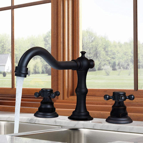 Brass Dual Cross Handles 3 Hole Basin Tap_Black