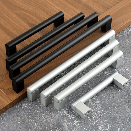 Black and white aluminium cabinet handles size range and profile details
