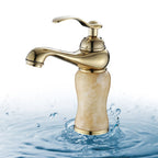 Traditional Brass and Jade Single Hole Basin Tap_Gold