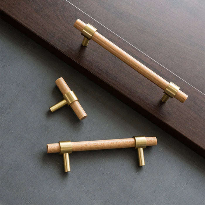 Wooden Cabinet Handles With Brass Base