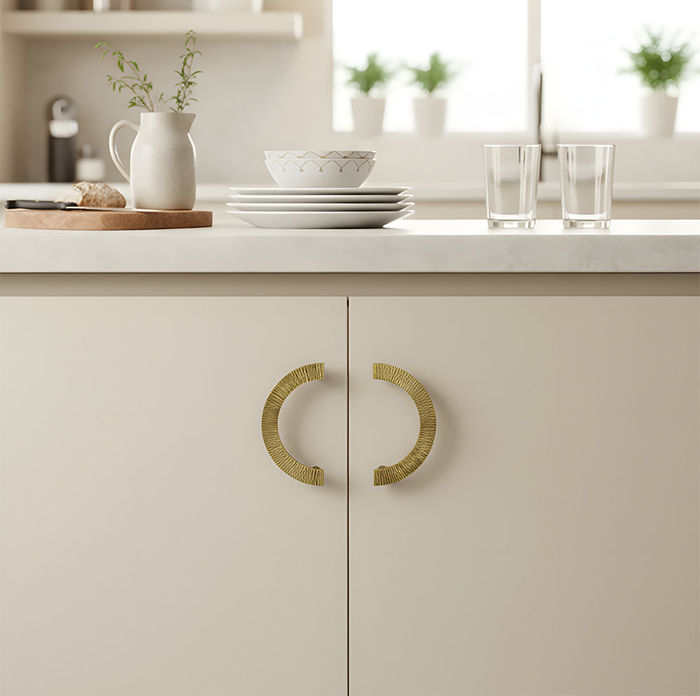 Vintage Brass Textured Semi Circle Cabinet Handles