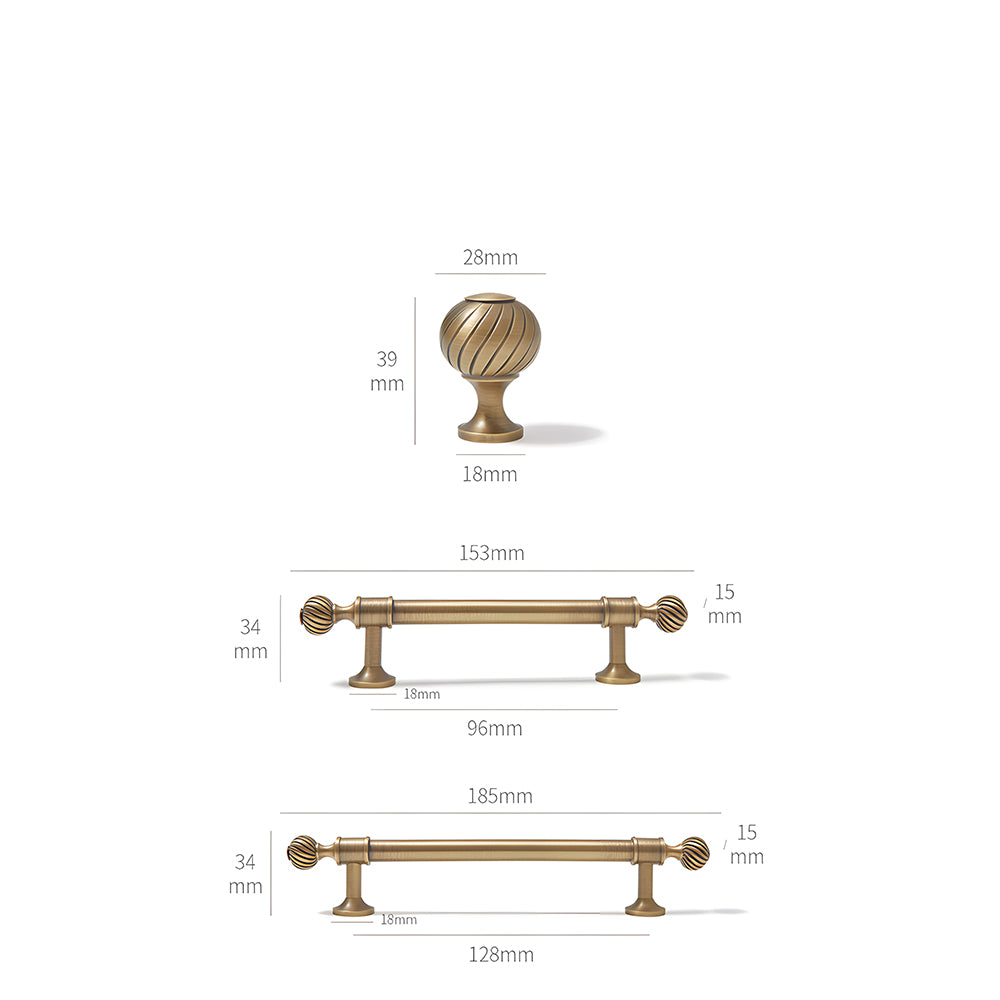 Retro Bronze Solid Brass Drawer Pulls Cabinet Handles