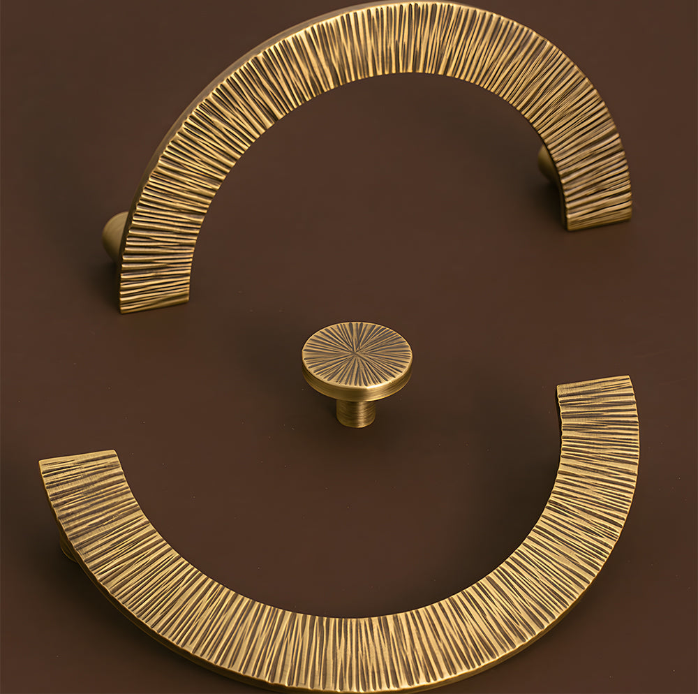 Vintage Brass Textured Semi Circle Cabinet Handles