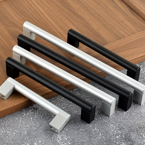 Black and white aluminium cabinet handles size range and profile details