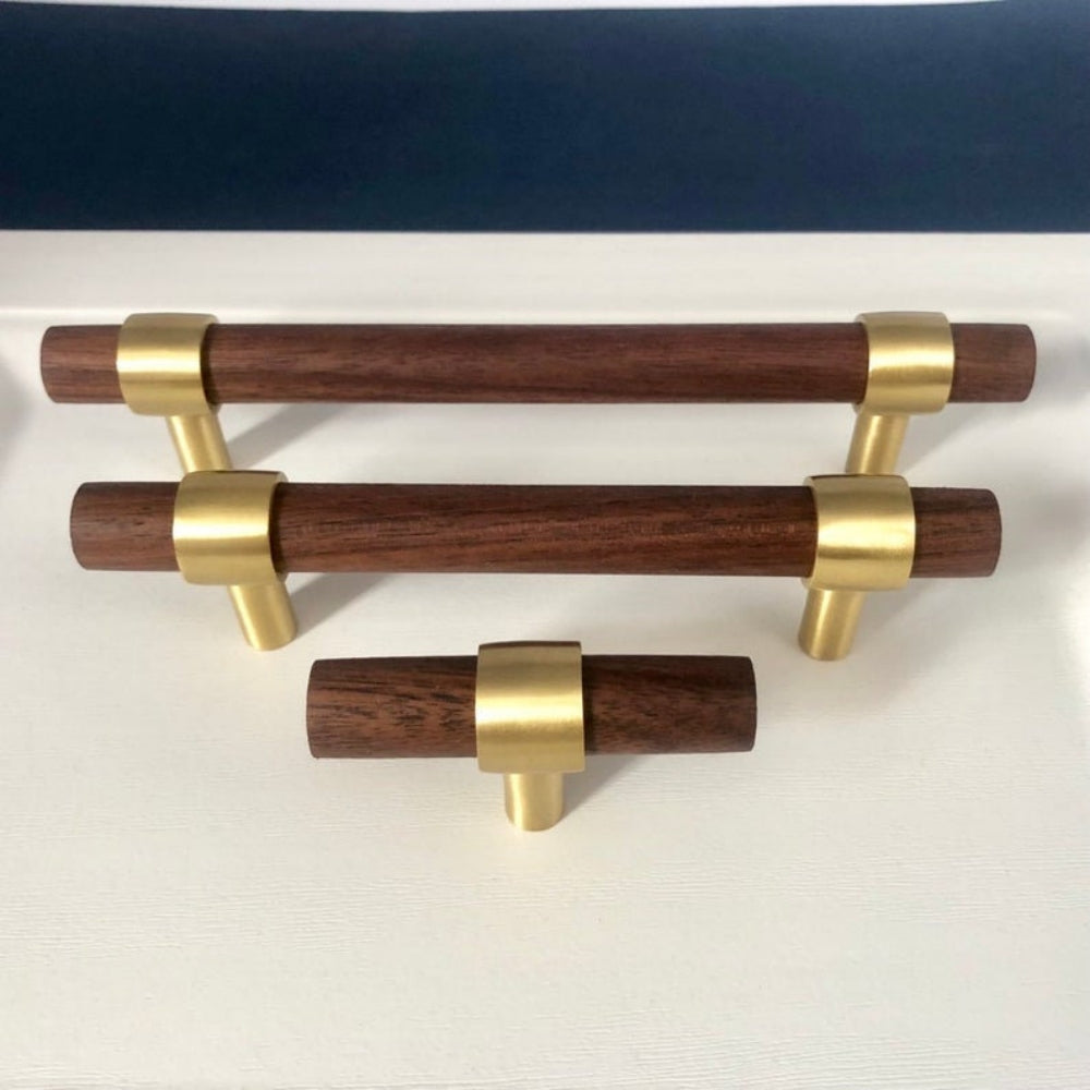 Wooden Cabinet Handles With Brass Base
