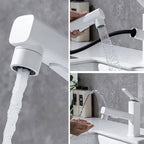 2 Modes Square Pull-Out Bathroom Basin Tap_White