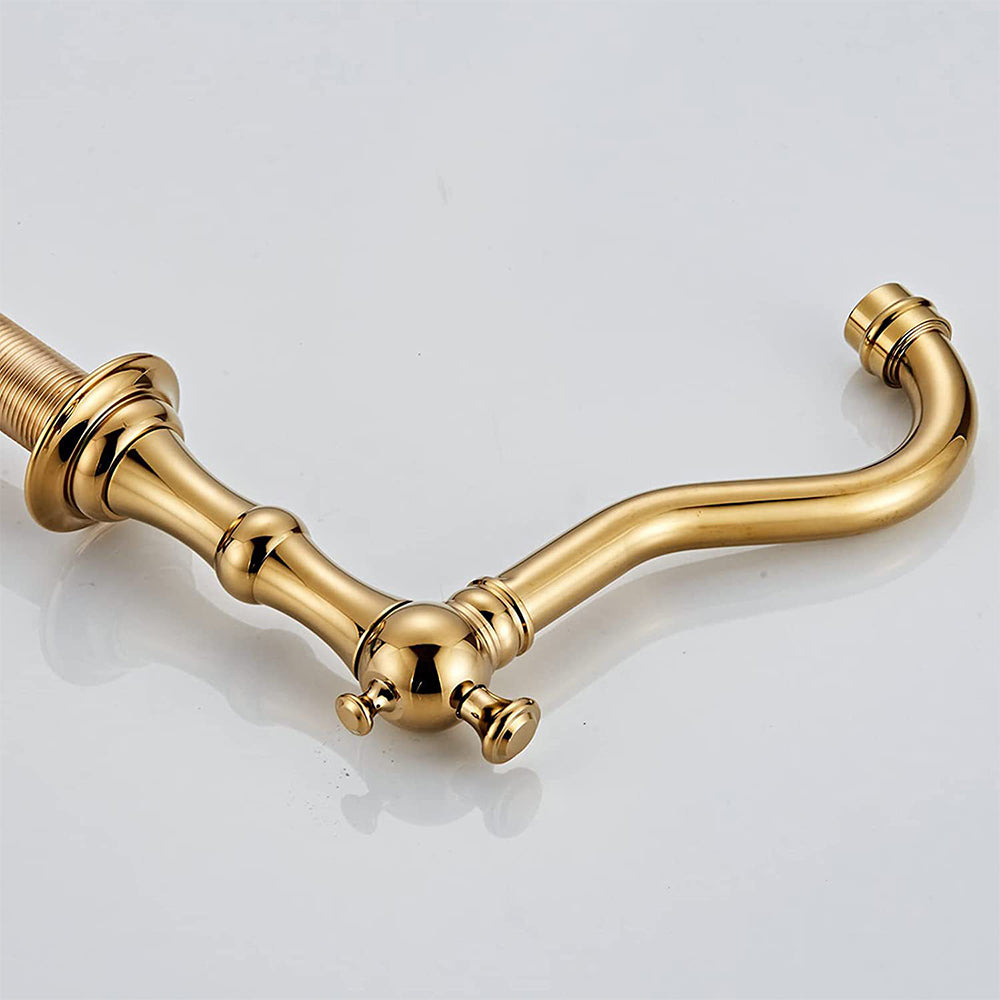 Brass Dual Cross Handles 3 Hole Basin Tap_Gold