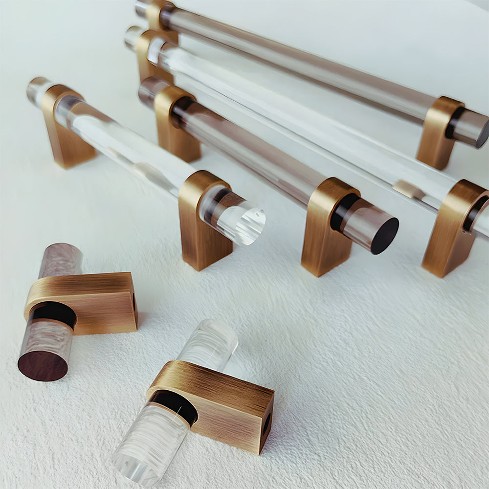 Modern Clear Acrylic and Brass Drawer Pulls