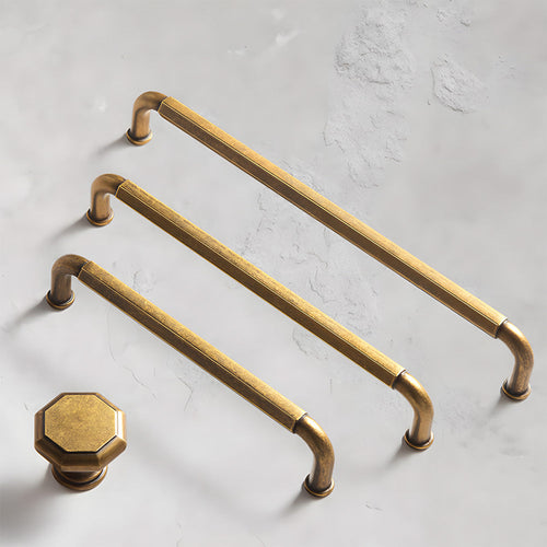 Antique bronze brass cabinet hardware pull handles and hexagonal knob in assorted sizes