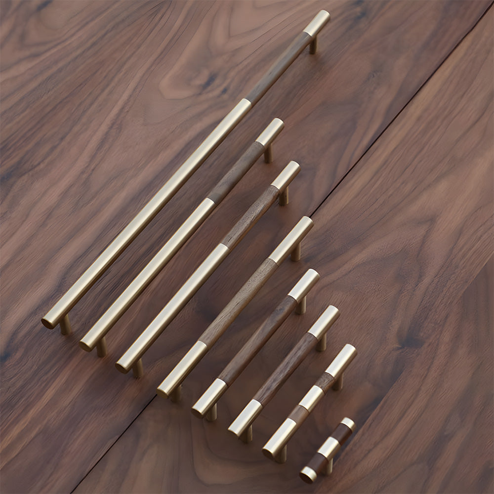 Luxury Brass Walnut T-bar Kitchen Cupboard Handles