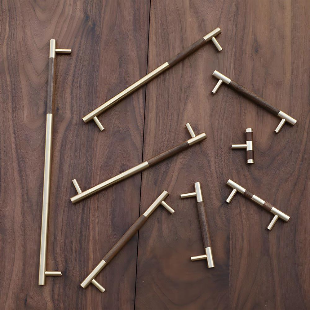 Luxury Brass Walnut T-bar Kitchen Cupboard Handles