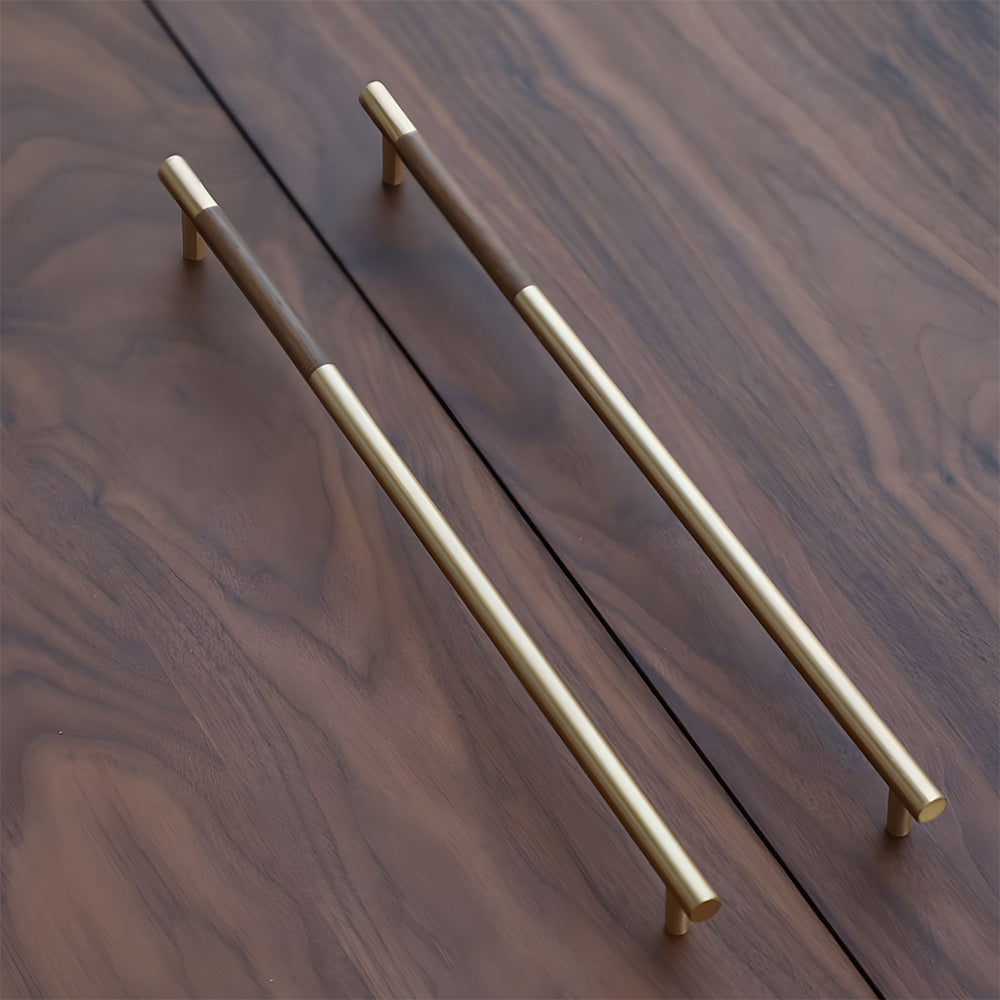 Luxury Brass Walnut T-bar Kitchen Cupboard Handles