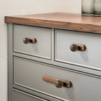 Wood cabinet handle and knob mixed wood handles fitted to grey drawers
