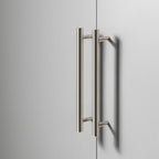 Silver knurled brass cabinet hardware long pulls fitted to wardrobe doors