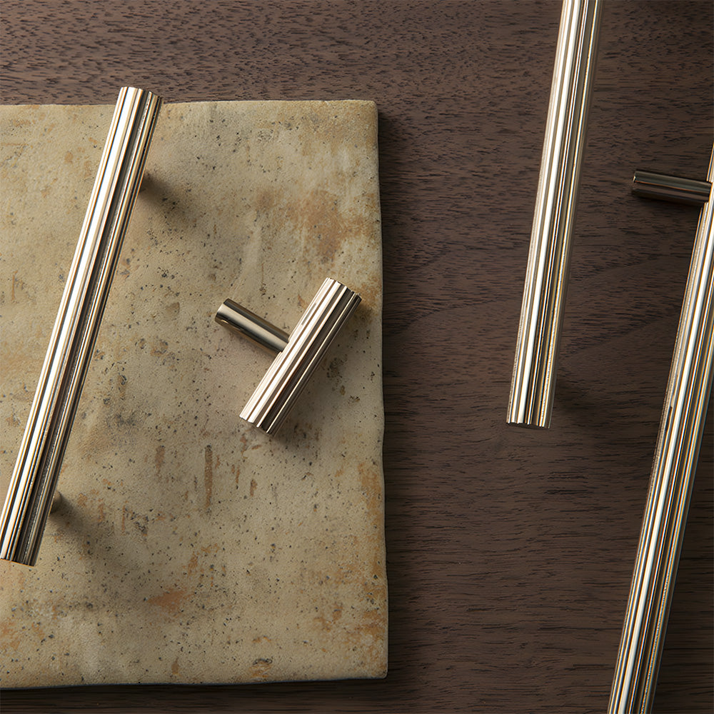 Modern Brass Straight Knurled Dresser Handles
