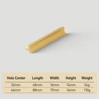 Modern T-Shaped Gold Brass Cabinet Handles