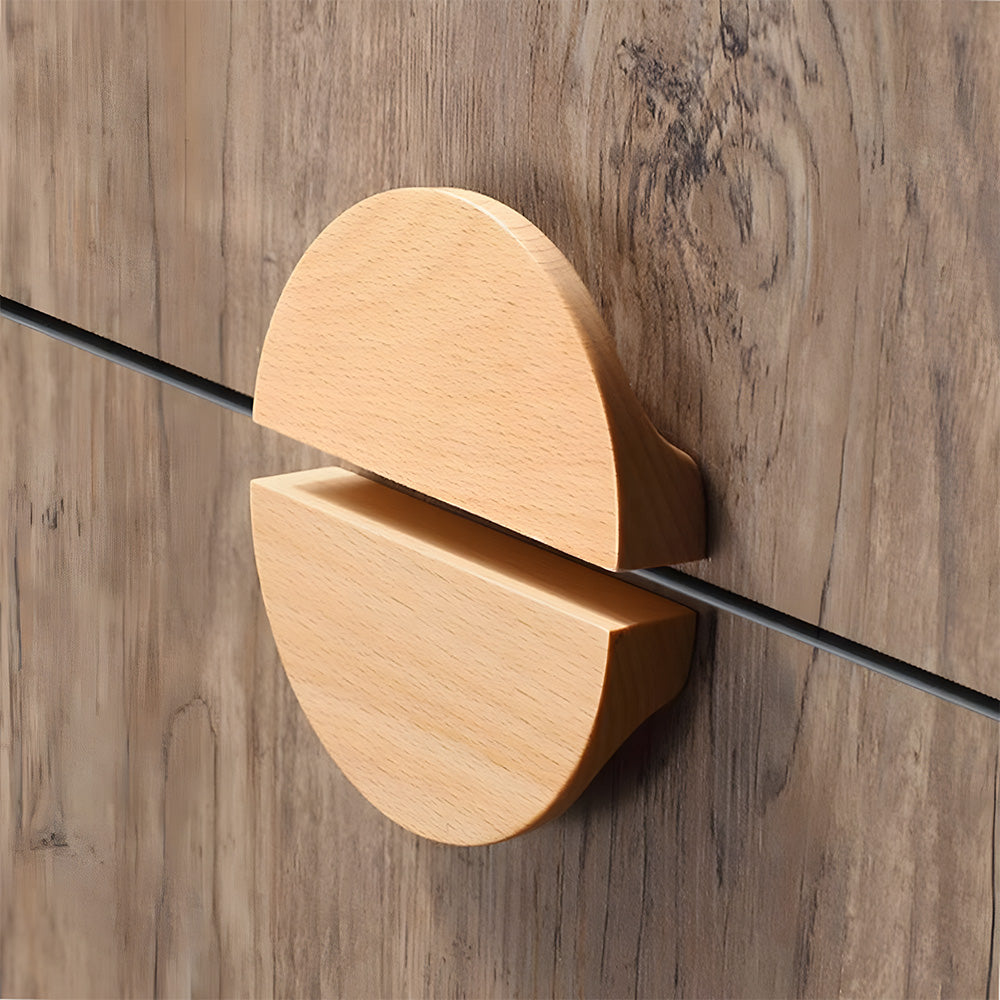 Semi-circle wood cabinet handles light handles fitted across wood drawers