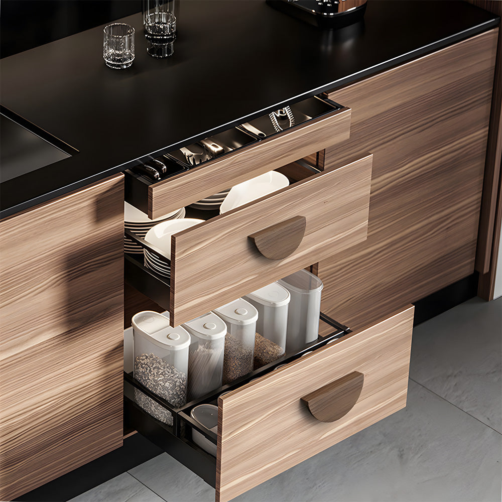 Semi-circle wood cabinet handles dark half-round pulls on kitchen drawers