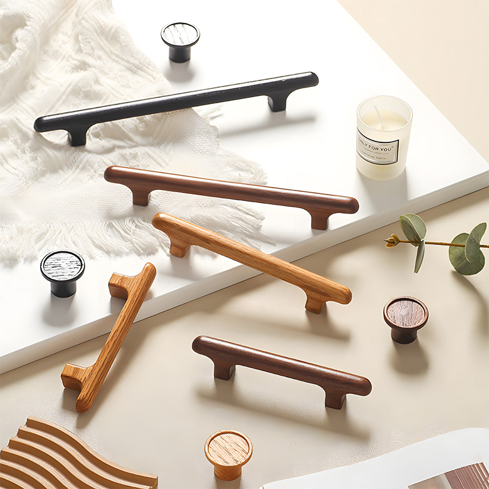 Nordic Round Wood Cabinet Pulls For Kitchen
