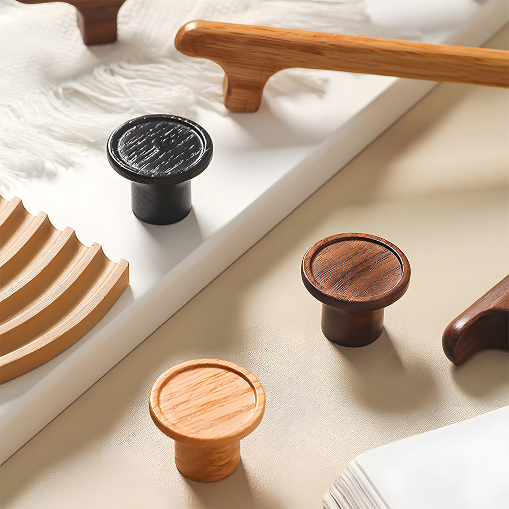 Nordic Round Wood Cabinet Pulls For Kitchen