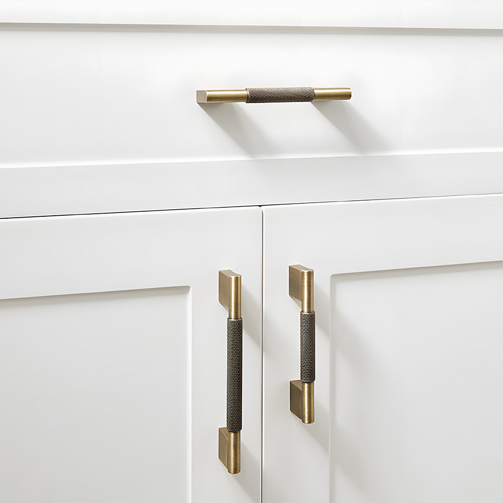 Vintage Solid Knurled Brass Kitchen Cabinet Handles