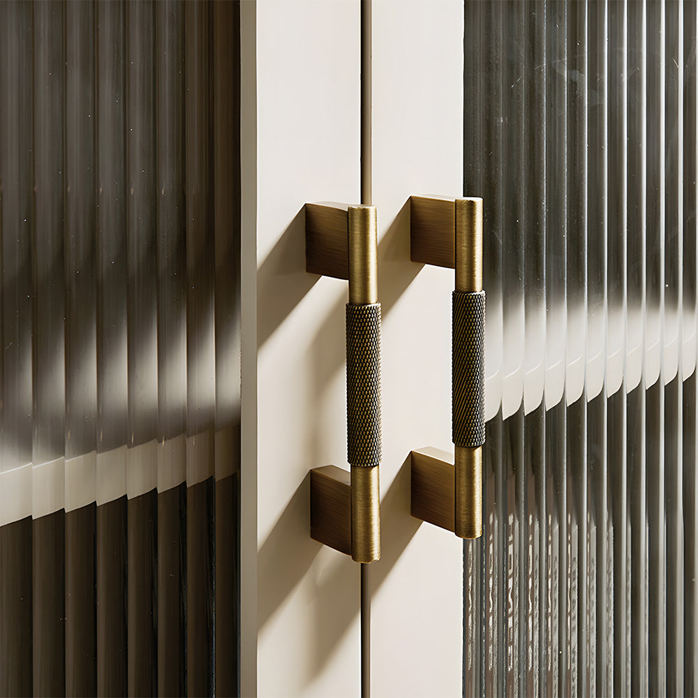 Vintage Solid Knurled Brass Kitchen Cabinet Handles