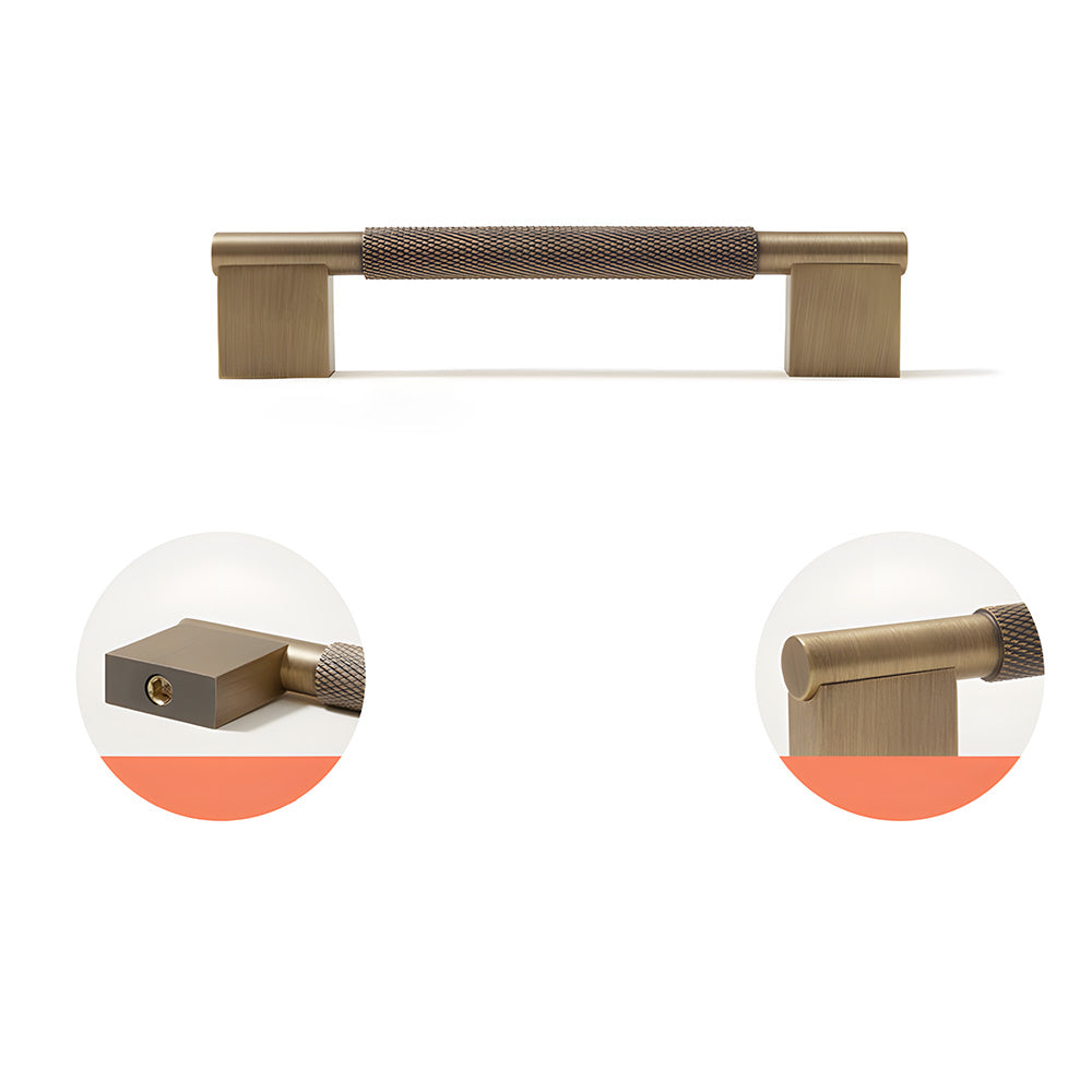 Vintage Solid Knurled Brass Kitchen Cabinet Handles