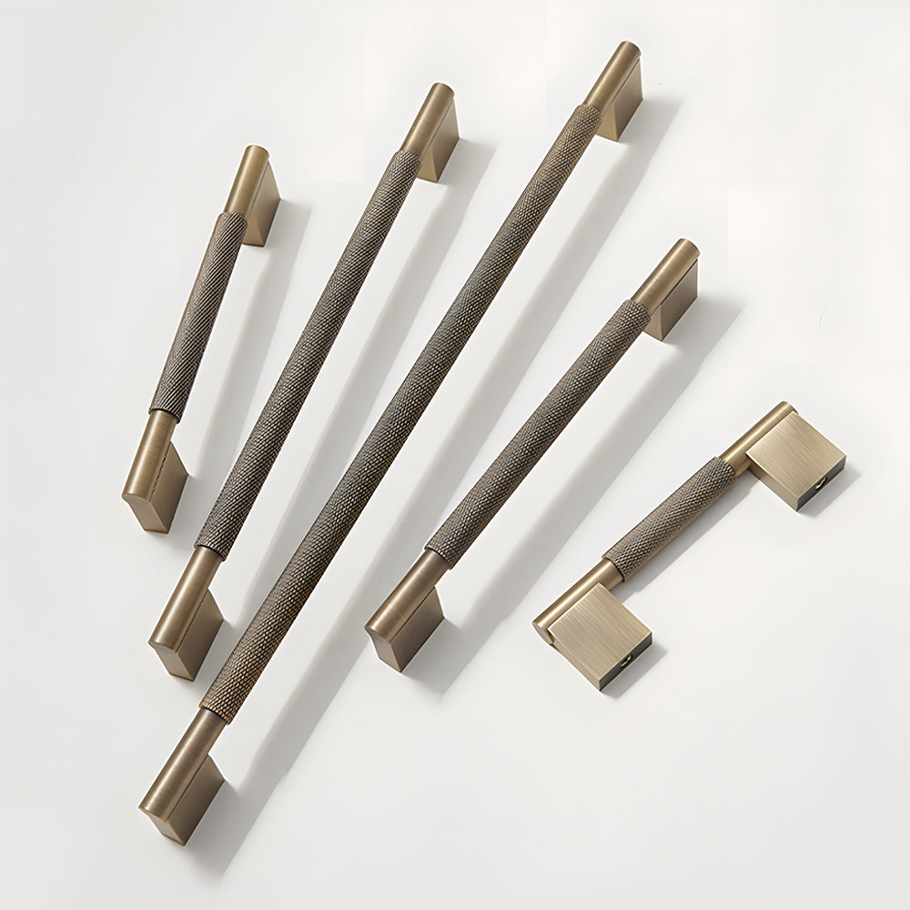 Vintage Solid Knurled Brass Kitchen Cabinet Handles