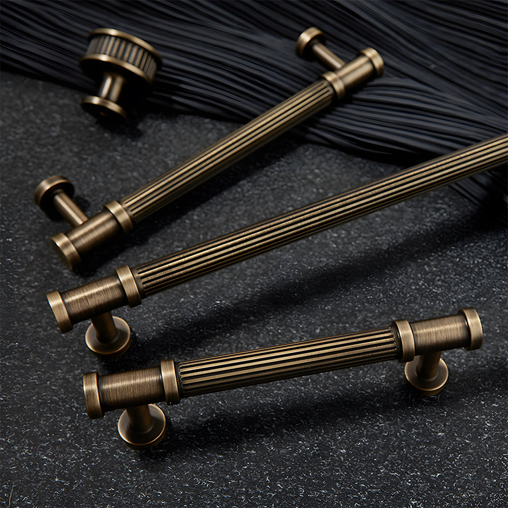 Vintage Lined Bronze Cabinet Handles