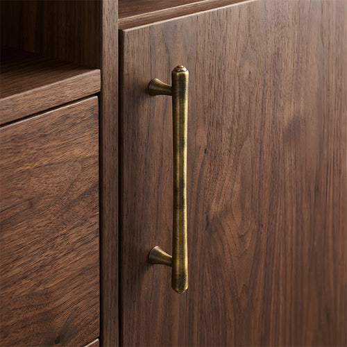 Antique bronze brass cupboard and drawer pulls installed on cupboards and drawers