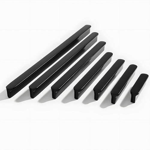 Black brass cabinet handle range in assorted lengths on white