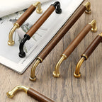 Retro Solid Brass and Wood Cabinet Pulls For Kitchen
