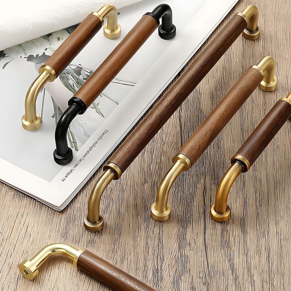 Retro Solid Brass and Wood Cabinet Pulls For Kitchen