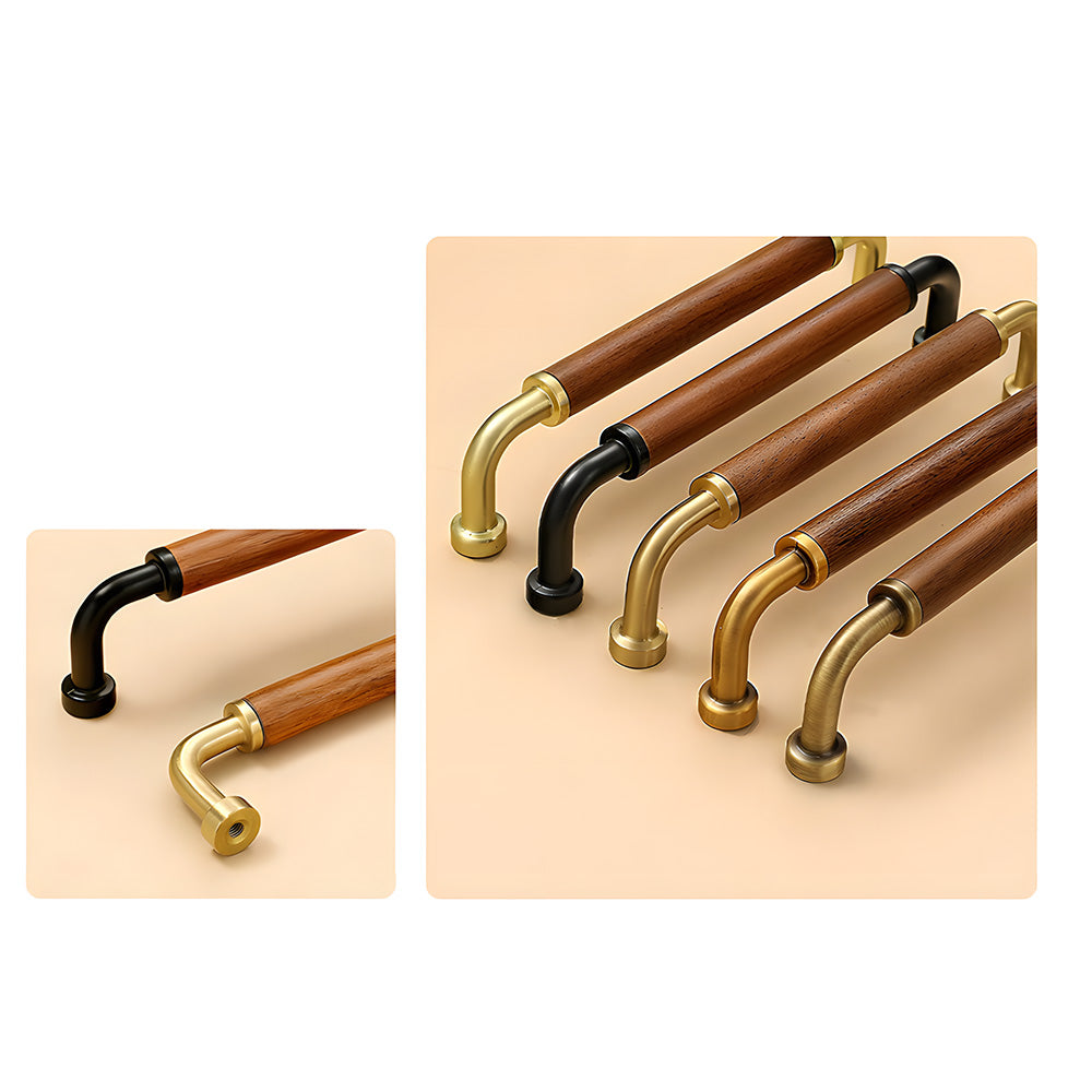 Retro Solid Brass and Wood Cabinet Pulls For Kitchen