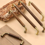 Retro Solid Brass and Wood Cabinet Pulls For Kitchen