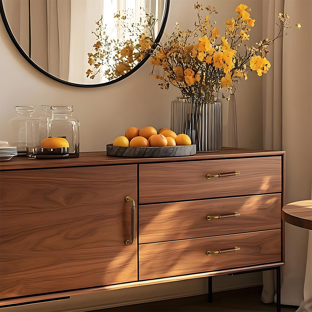 Retro Solid Brass and Wood Cabinet Pulls For Kitchen