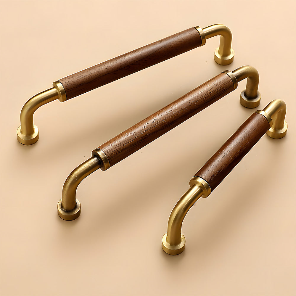 Retro Solid Brass and Wood Cabinet Pulls For Kitchen