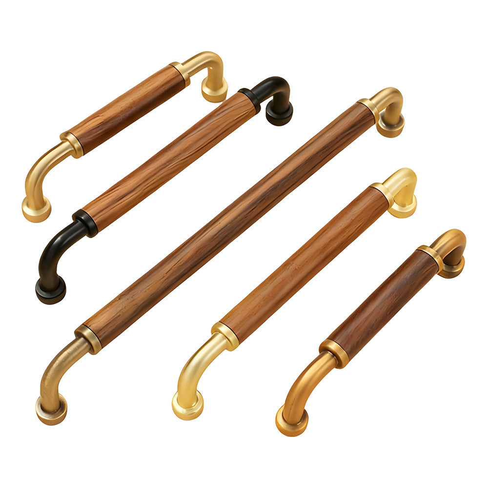 Retro Solid Brass and Wood Cabinet Pulls For Kitchen