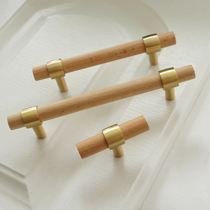 Wooden Cabinet Handles With Brass Base