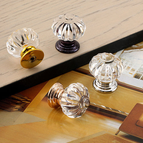Clear acrylic cabinet knob range with four coloured bases