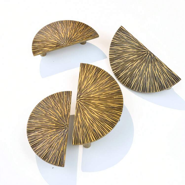 Vintage Brass Textured Semi Circle Cabinet Handles