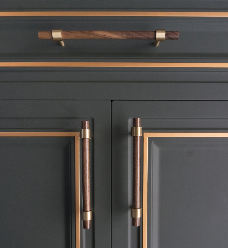 Wooden Cabinet Handles With Brass Base