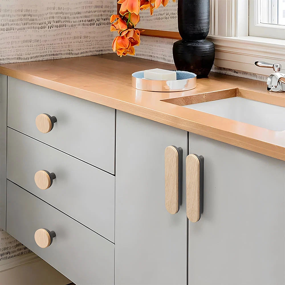 Round Wood Zinc Alloy Cabinet Wardrobe Door Handles