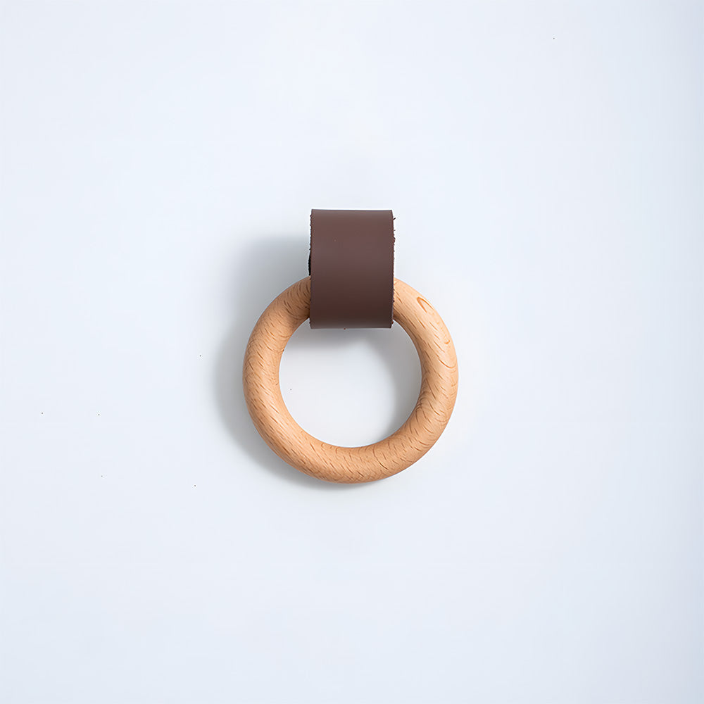 Wood Colorful Ring Leather Wardrobe Drawer Knobs