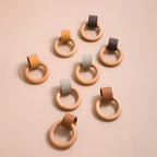 Wood Colorful Ring Leather Wardrobe Drawer Knobs